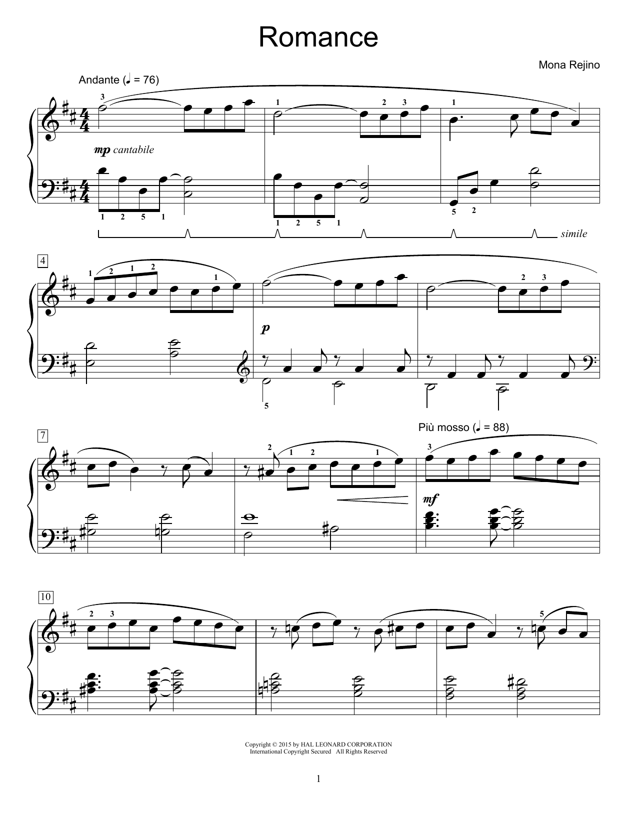 Mona Rejino Romance sheet music notes and chords. Download Printable PDF.