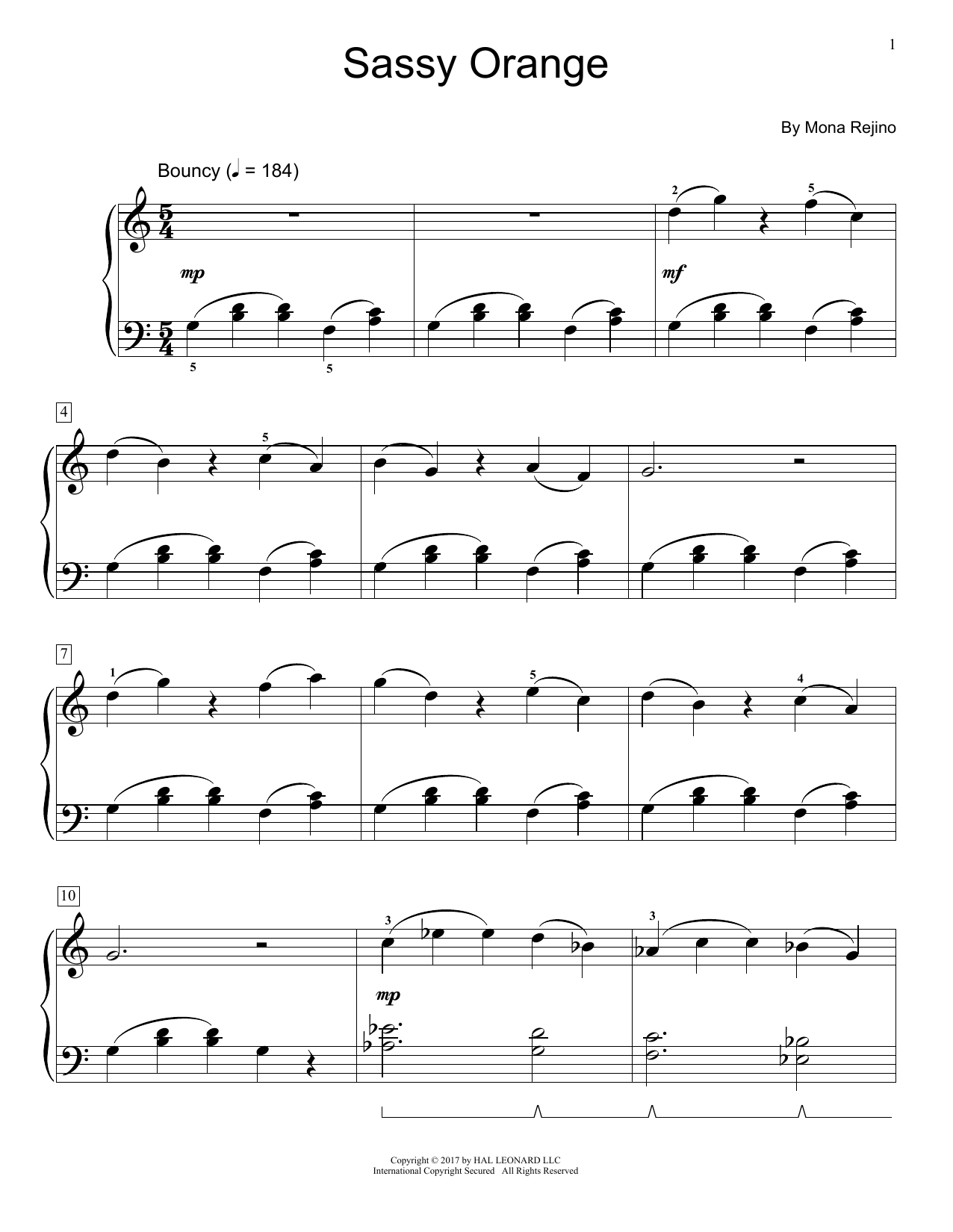 Mona Rejino Sassy Orange sheet music notes and chords. Download Printable PDF.