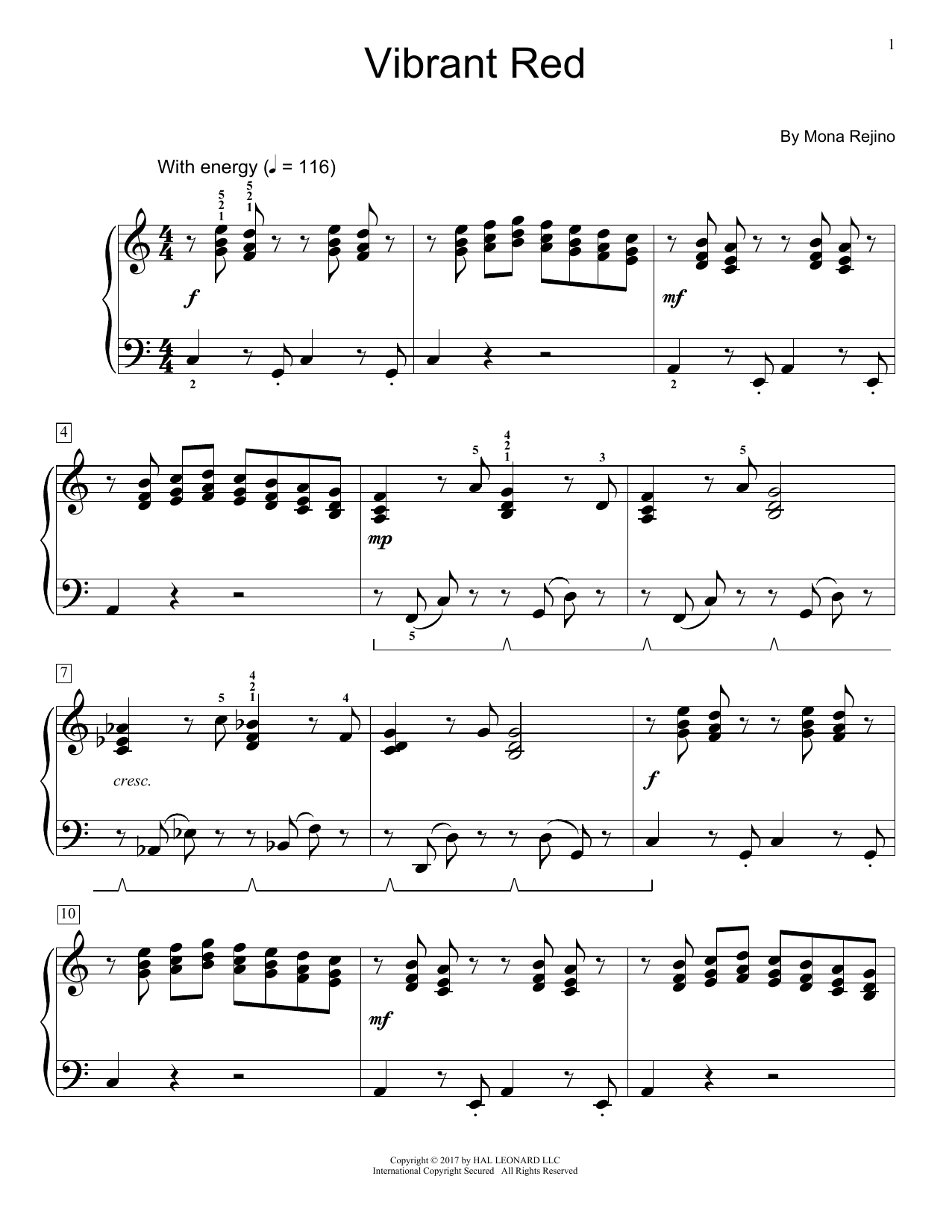 Mona Rejino Vibrant Red sheet music notes and chords. Download Printable PDF.