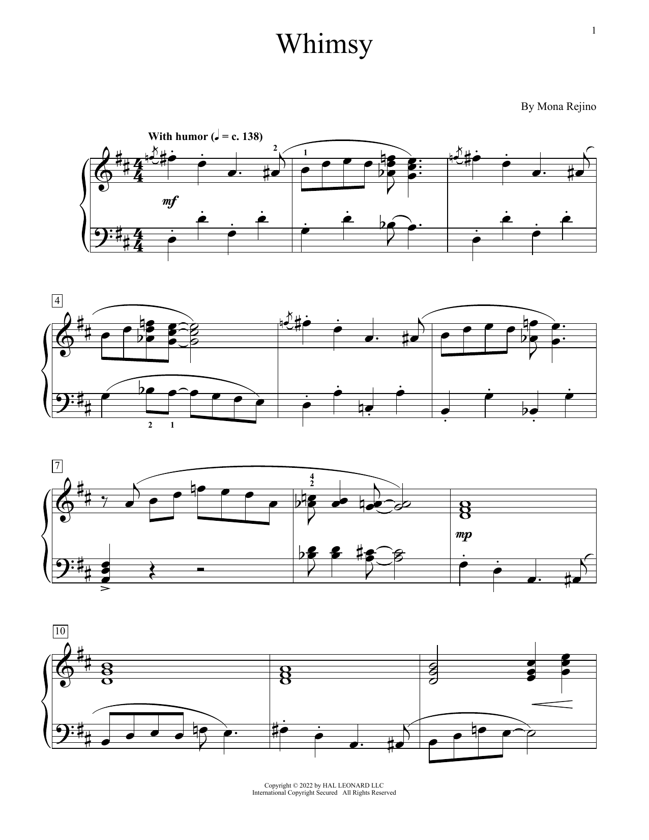 Mona Rejino Whimsy sheet music notes and chords. Download Printable PDF.