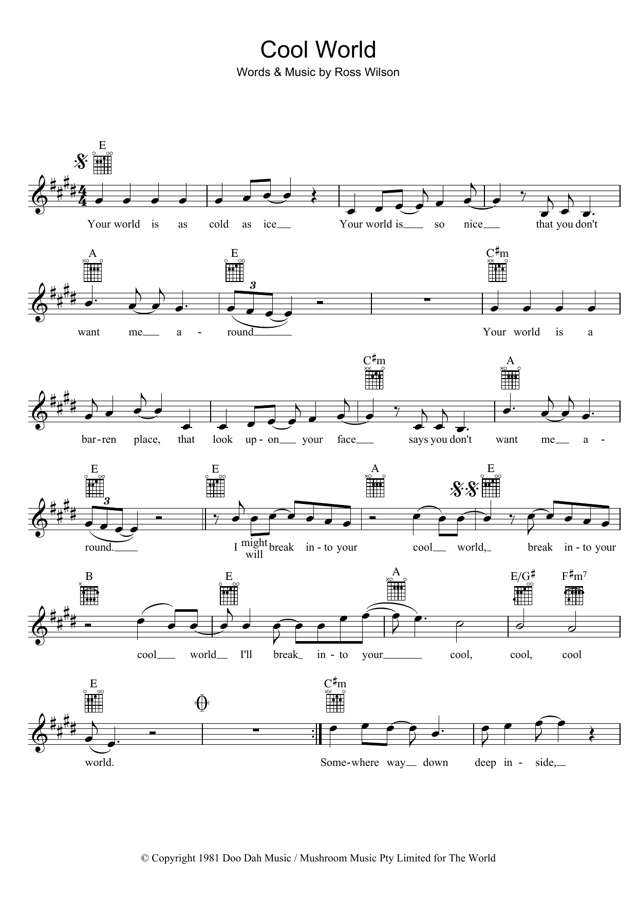 Mondo Rock Cool World sheet music notes and chords. Download Printable PDF.