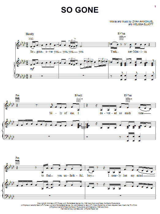 Monica So Gone sheet music notes and chords. Download Printable PDF.