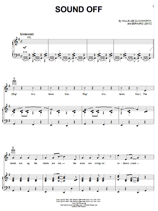 Monroe Vaughan Sound Off sheet music for Piano, Vocal & Guitar (Right-Hand Melody) in minutes. Price: 7.8900$ Monroe Vaughan Sound Off sheet music notes and chords. Download Printable PDF.