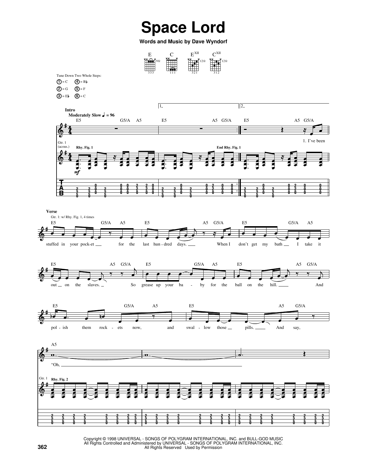 Monster Magnet Space Lord sheet music notes and chords. Download Printable PDF.