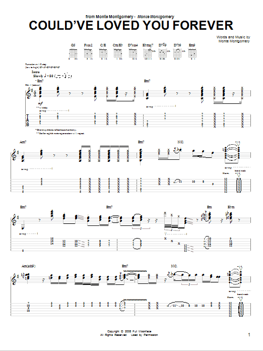 Learn to play Monte Montgomery Could've Loved You Forever sheet music for Guitar Tab in minutes. Price: 7.8900$ Monte Montgomery Could've Loved You Forever sheet music notes and chords arranged for Guitar Tab