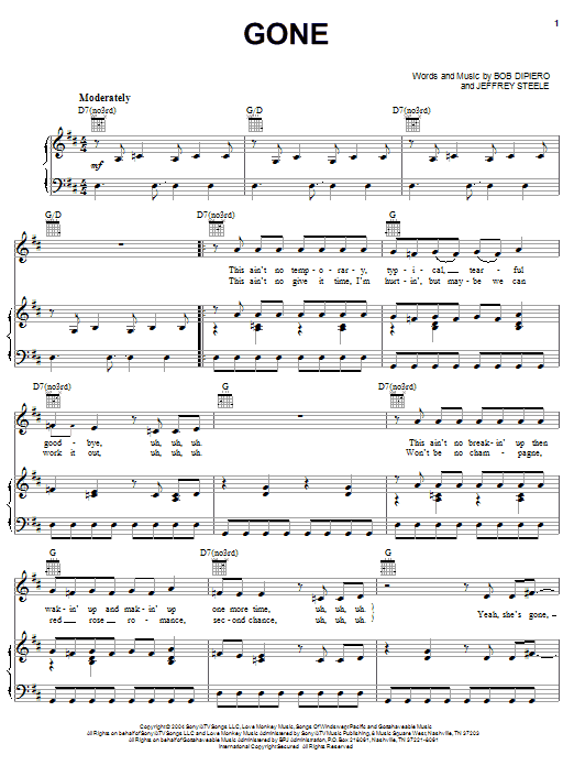 Montgomery Gentry Gone sheet music notes and chords. Download Printable PDF.