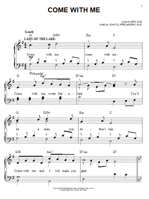 Monty Python's Spamalot Come With Me sheet music notes and chords. Download Printable PDF.