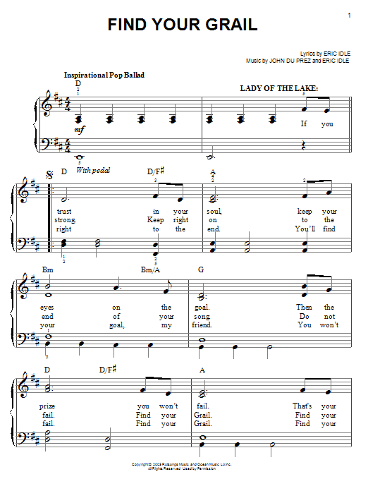 Monty Python's Spamalot Find Your Grail sheet music notes and chords. Download Printable PDF.