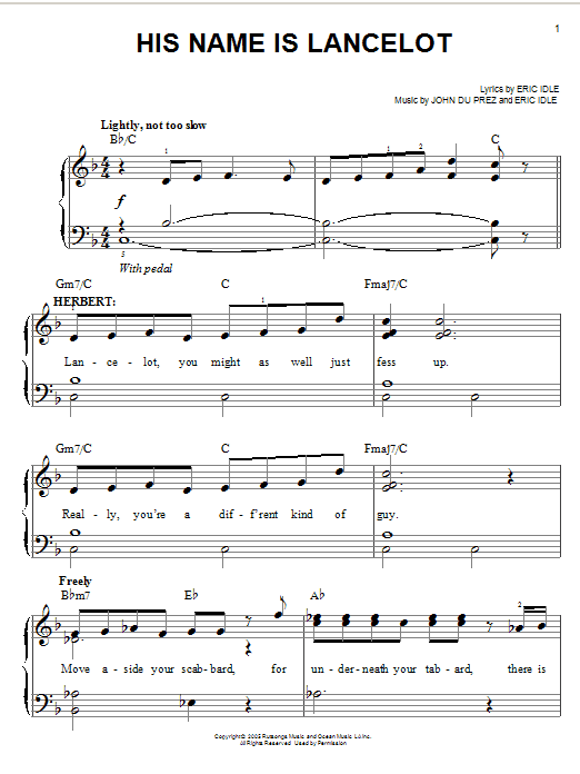 Monty Python's Spamalot His Name Is Lancelot sheet music notes and chords. Download Printable PDF.