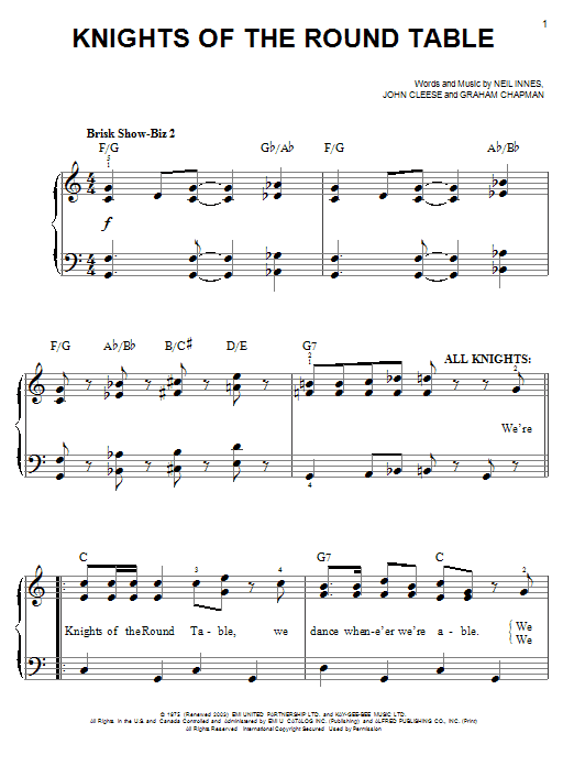 Monty Python's Spamalot Knights Of The Round Table sheet music notes and chords. Download Printable PDF.