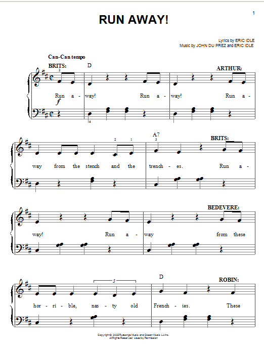 Monty Python's Spamalot Run Away! sheet music notes and chords. Download Printable PDF.