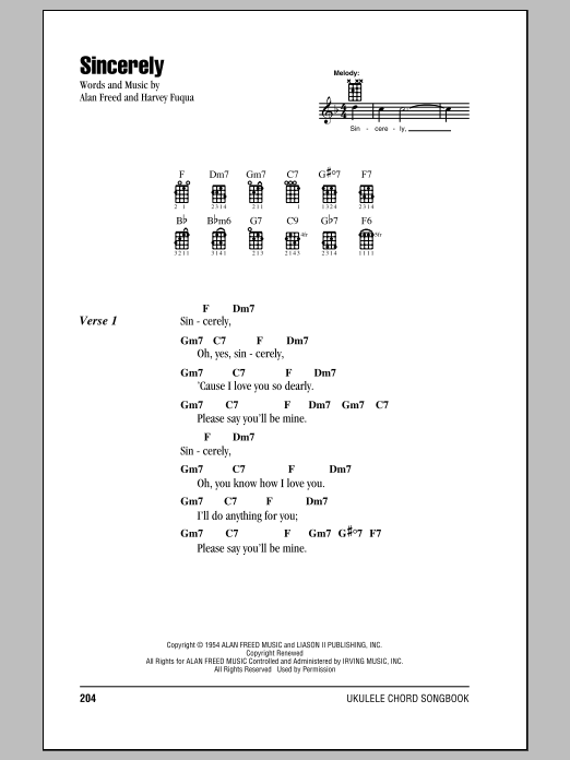 Moonglows Sincerely sheet music notes and chords. Download Printable PDF.