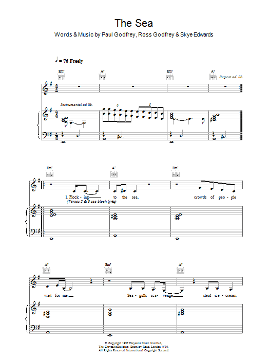 Morcheeba The Sea sheet music notes and chords. Download Printable PDF.