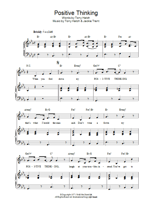 Learn to play Morecambe & Wise Positive Thinking sheet music for Piano, Vocal & Guitar in minutes. Morecambe & Wise Positive Thinking sheet music notes and chords. Download Printable PDF.