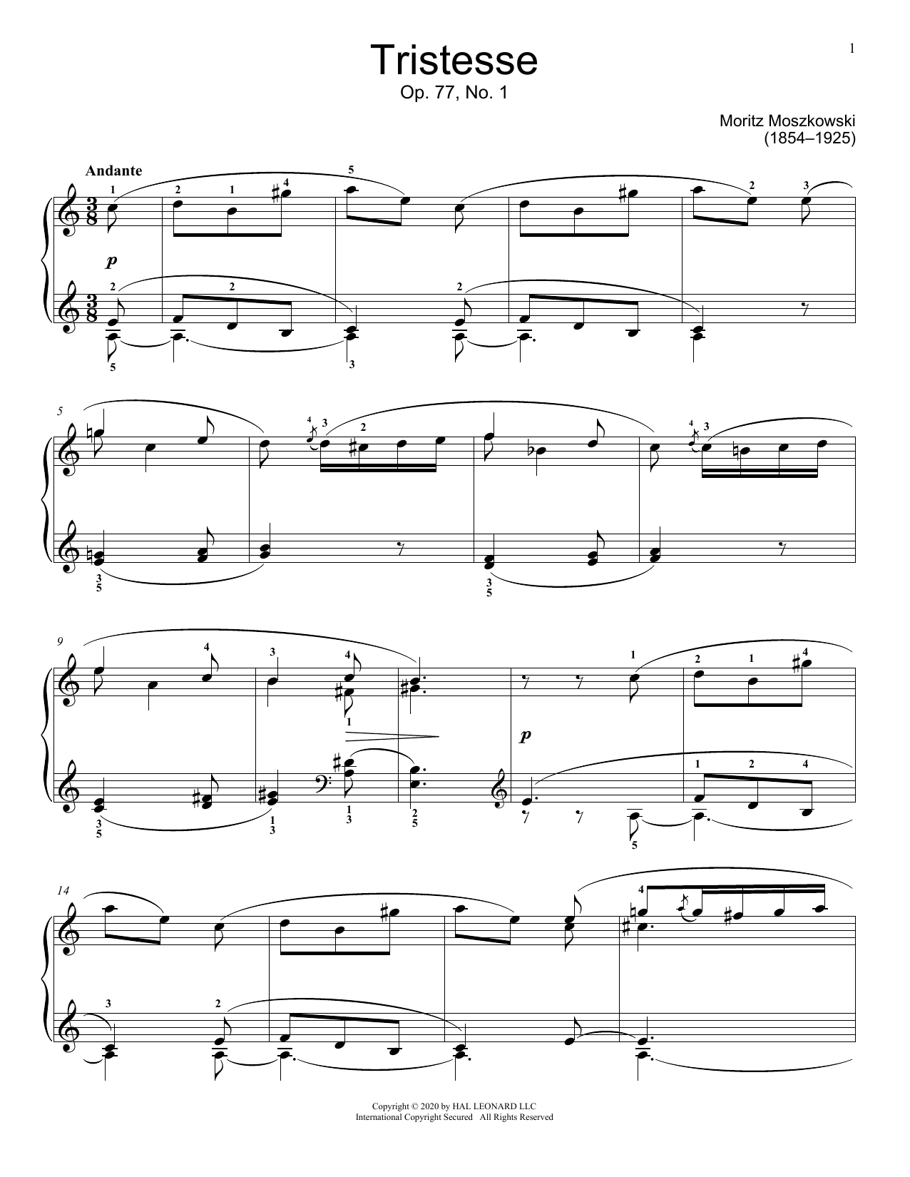 Learn to play Moritz Moszkowski Tristesse, Op. 77, No. 1 sheet music for Educational Piano in minutes. Price: 6.9900$ Moritz Moszkowski Tristesse, Op. 77, No. 1 sheet music notes and chords arranged for Educational Piano