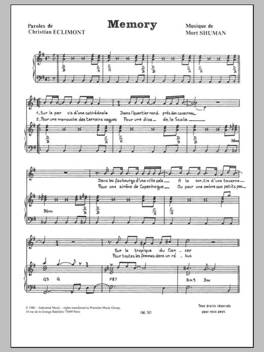 Mort Shuman Memory sheet music notes and chords. Download Printable PDF.