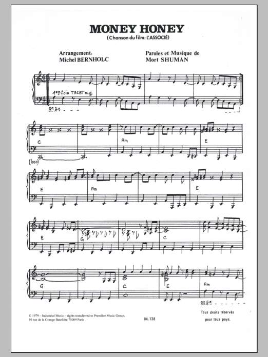 Mort Shuman Money Honey sheet music notes and chords. Download Printable PDF.