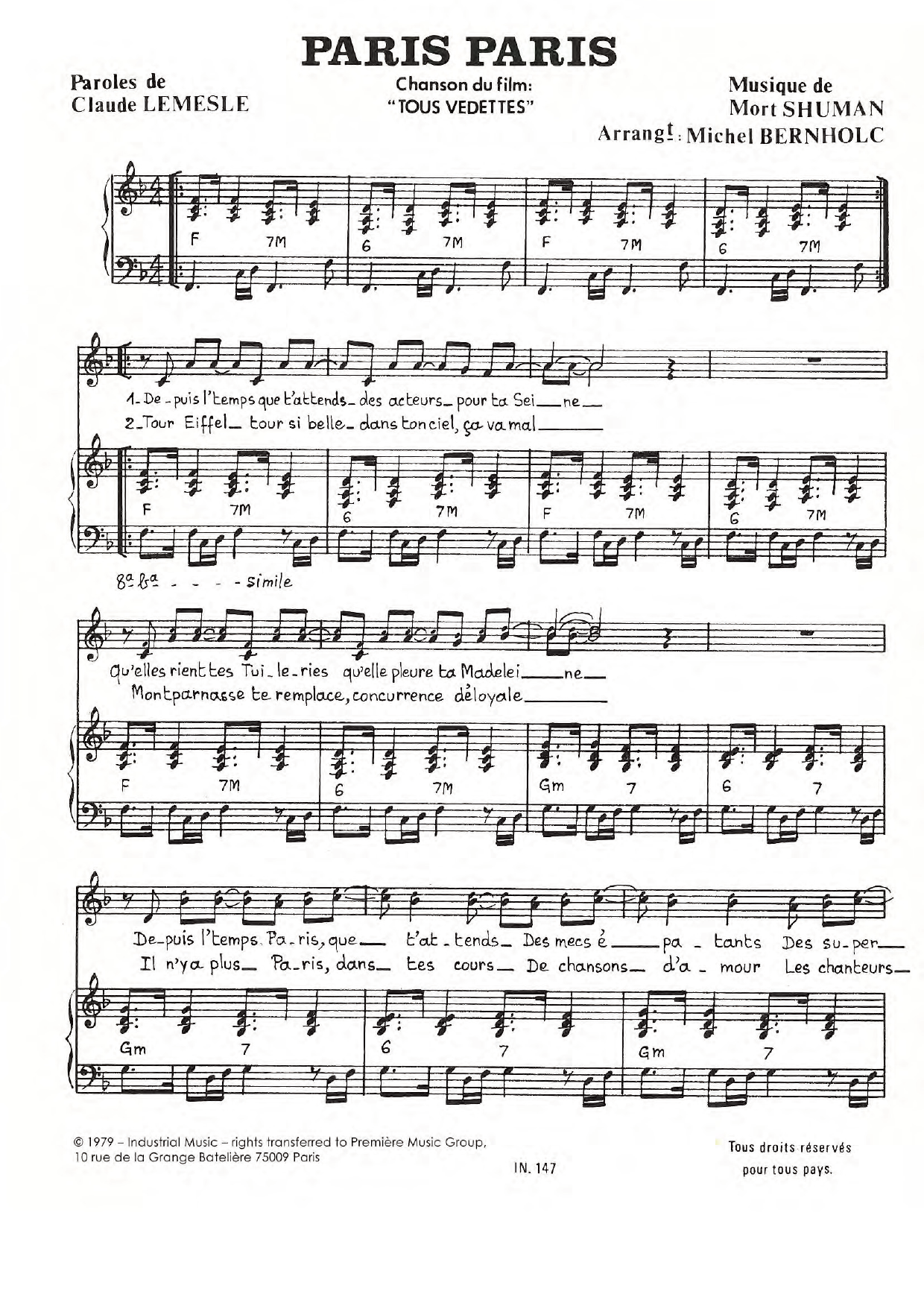 Mort Shuman Paris Paris sheet music notes and chords. Download Printable PDF.