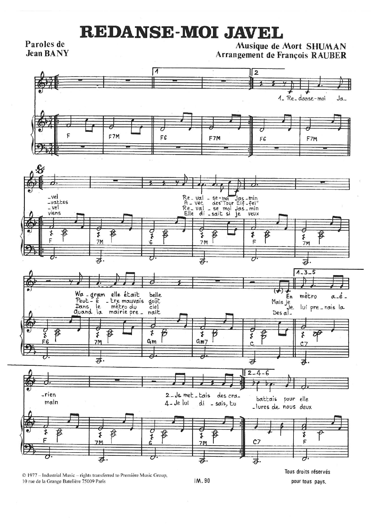 Mort Shuman Redanse-Moi Javel sheet music notes and chords. Download Printable PDF.