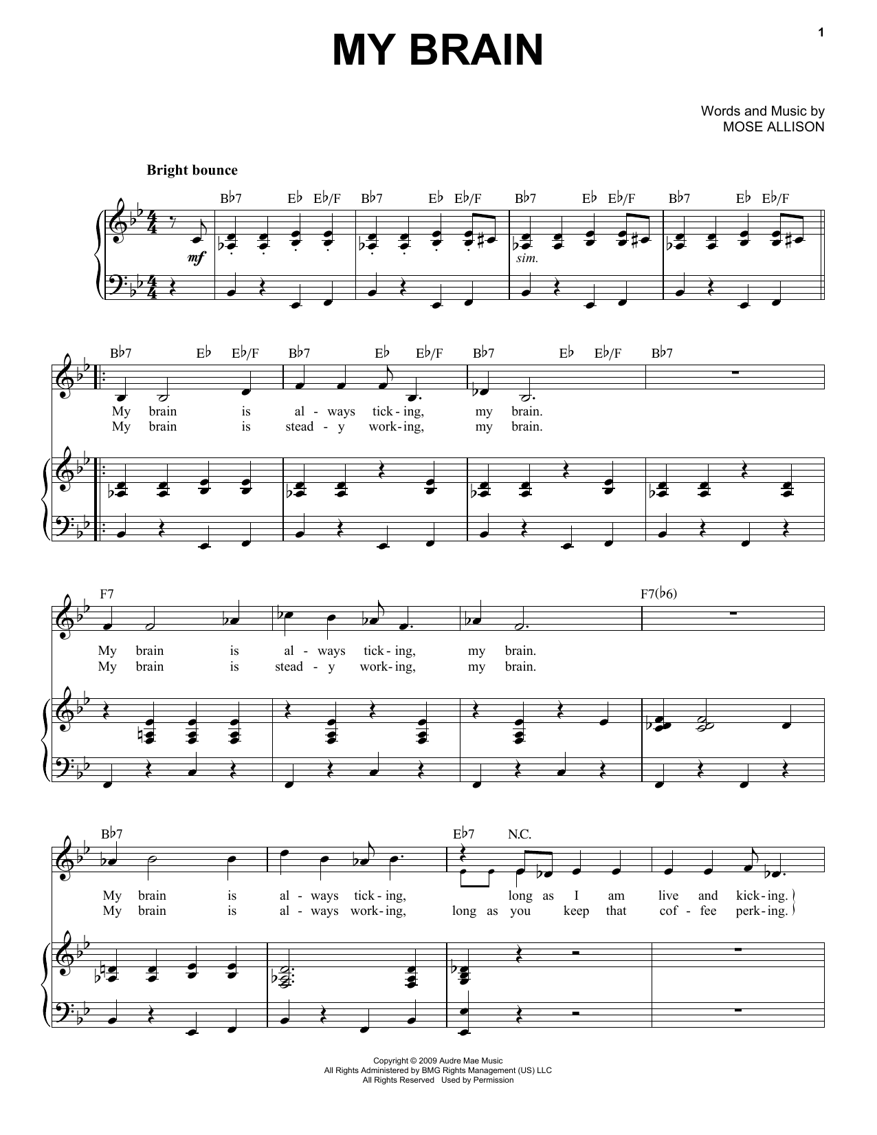 Mose Allison My Brain sheet music notes and chords. Download Printable PDF.