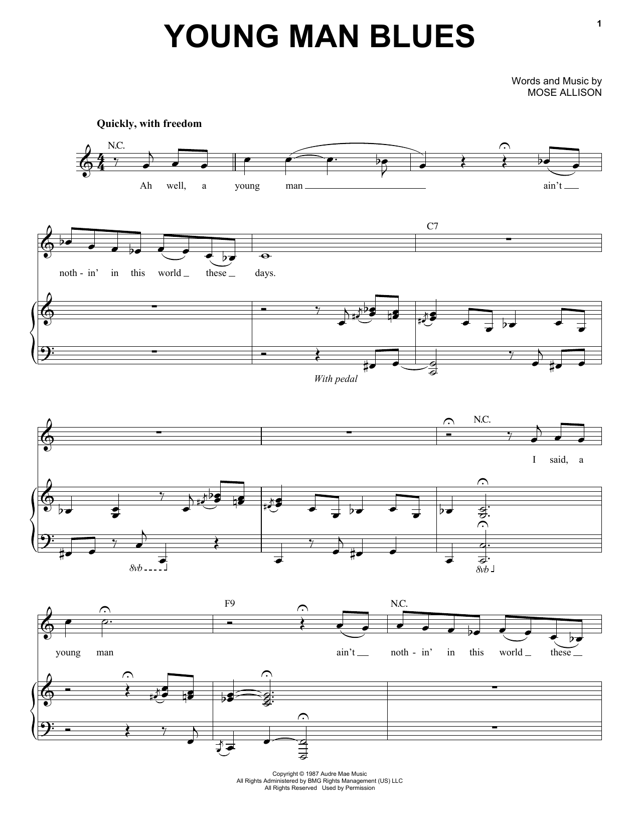 Mose Allison Young Man Blues sheet music notes and chords. Download Printable PDF.