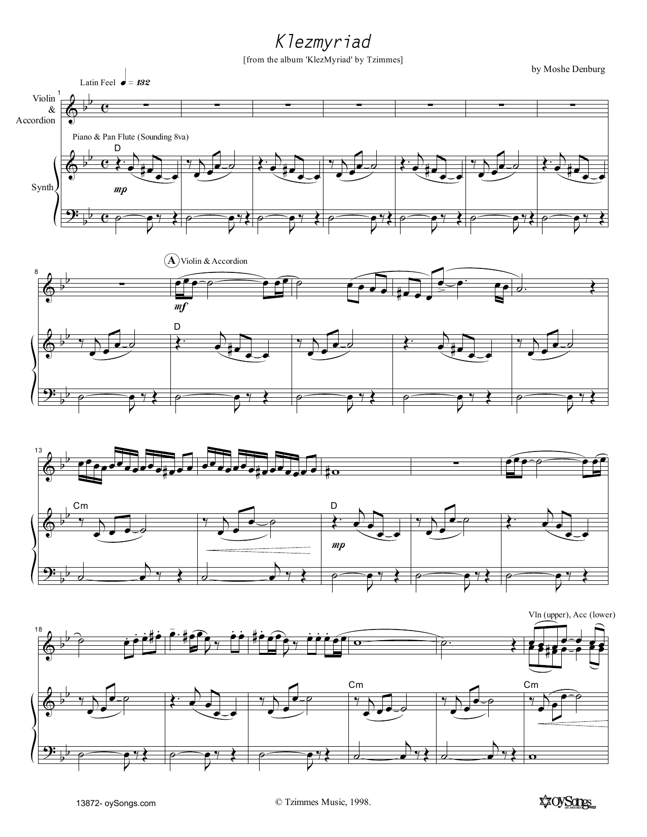 Moshe Denburg Klezmyriad sheet music notes and chords. Download Printable PDF.