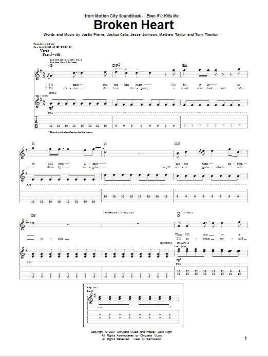 Motion City Soundtrack Broken Heart sheet music notes and chords. Download Printable PDF.