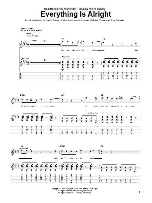 Learn to play Motion City Soundtrack Everything Is Alright sheet music for Guitar Tab in minutes. Price: 7.8900$ Motion City Soundtrack Everything Is Alright sheet music notes and chords arranged for Guitar Tab