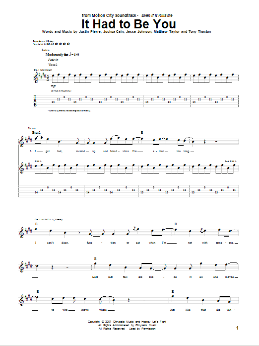 Learn to play Motion City Soundtrack It Had To Be You sheet music for Guitar Tab in minutes. Price: 7.8900$ Motion City Soundtrack It Had To Be You sheet music notes and chords arranged for Guitar Tab