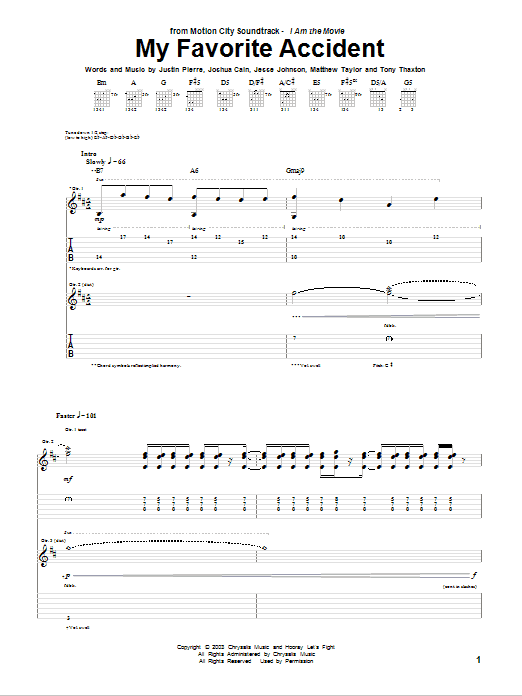 Learn to play Motion City Soundtrack My Favorite Accident sheet music for Guitar Tab in minutes. Price: 7.8900$ Motion City Soundtrack My Favorite Accident sheet music notes and chords arranged for Guitar Tab