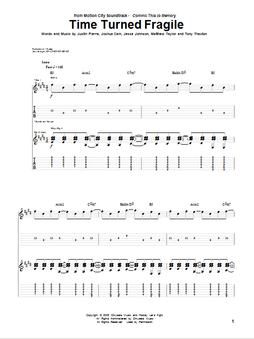 Learn to play Motion City Soundtrack Time Turned Fragile sheet music for Guitar Tab in minutes. Price: 7.8900$ Motion City Soundtrack Time Turned Fragile sheet music notes and chords arranged for Guitar Tab