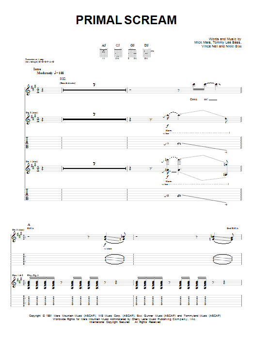 Download Digital Sheet Music of motley crue for Guitar notes and tablatures