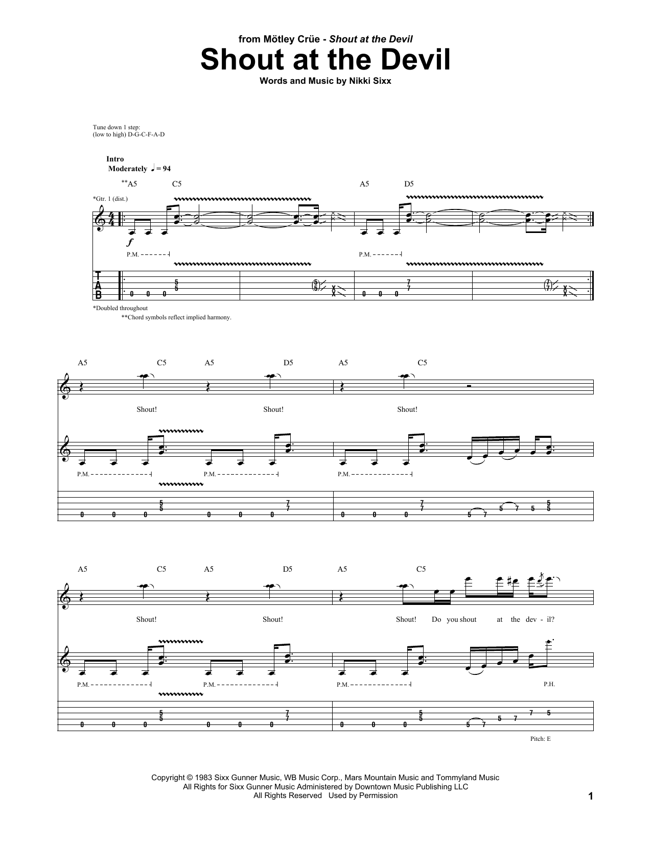 Motley Crue Shout At The Devil sheet music notes and chords. Download Printable PDF.