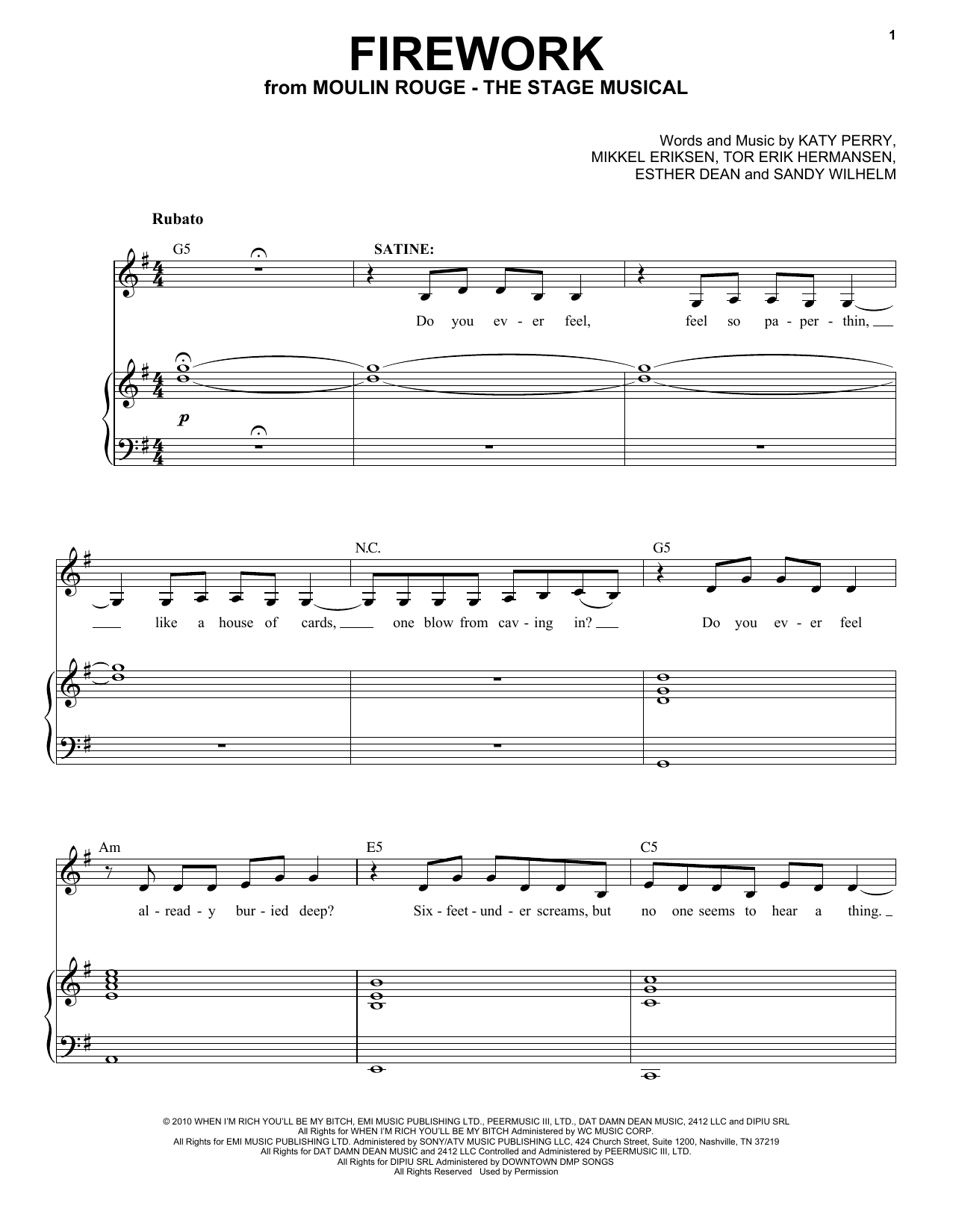 Learn to play Moulin Rouge! The Musical Cast Firework (from Moulin Rouge! The Musical) sheet music for Piano & Vocal in minutes. Moulin Rouge! The Musical Cast Firework (from Moulin Rouge! The Musical) sheet music notes and chords. Download Printable PDF.