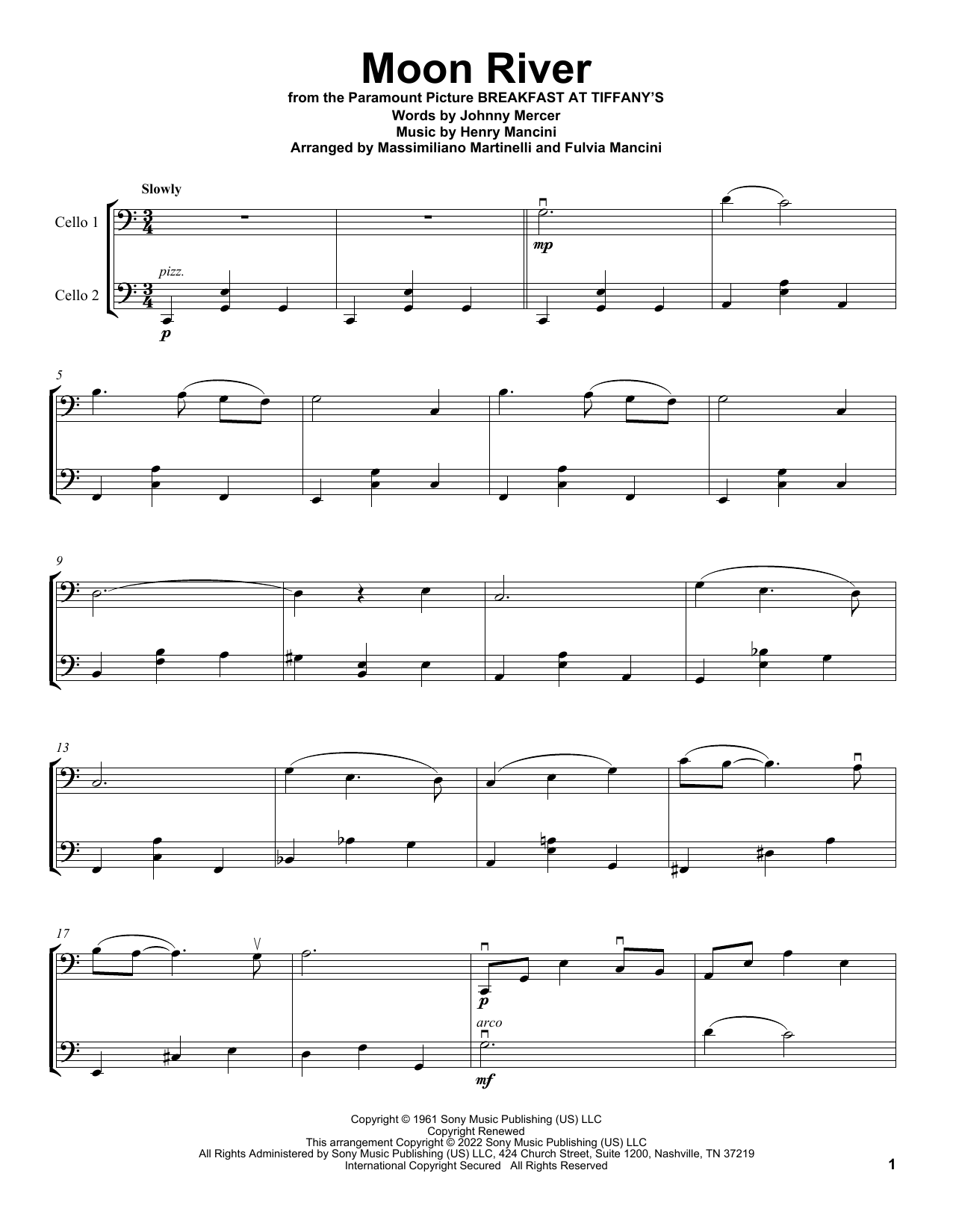 Mr & Mrs Cello Moon River sheet music notes and chords. Download Printable PDF.