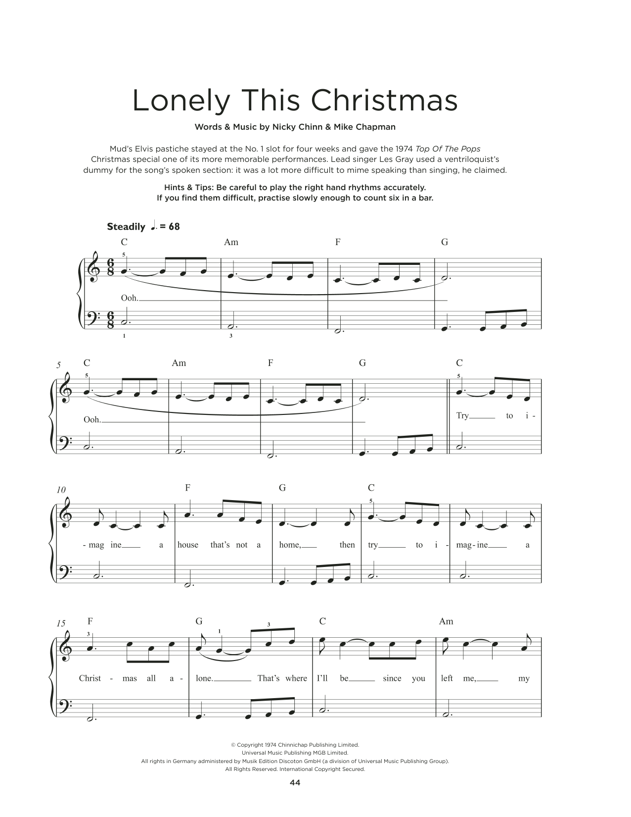 Mud Lonely This Christmas sheet music notes and chords. Download Printable PDF.