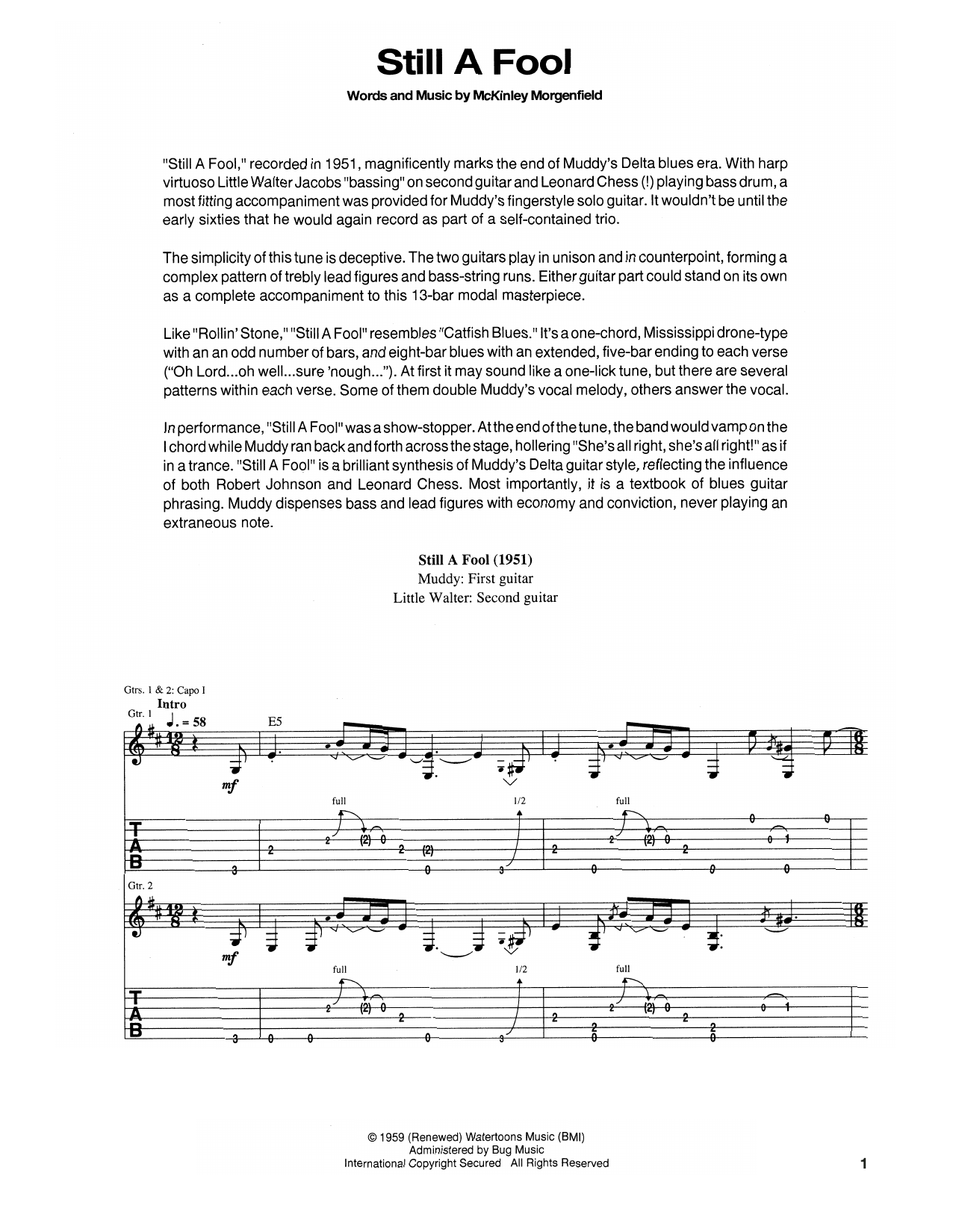 Muddy Waters Still A Fool sheet music notes and chords. Download Printable PDF.