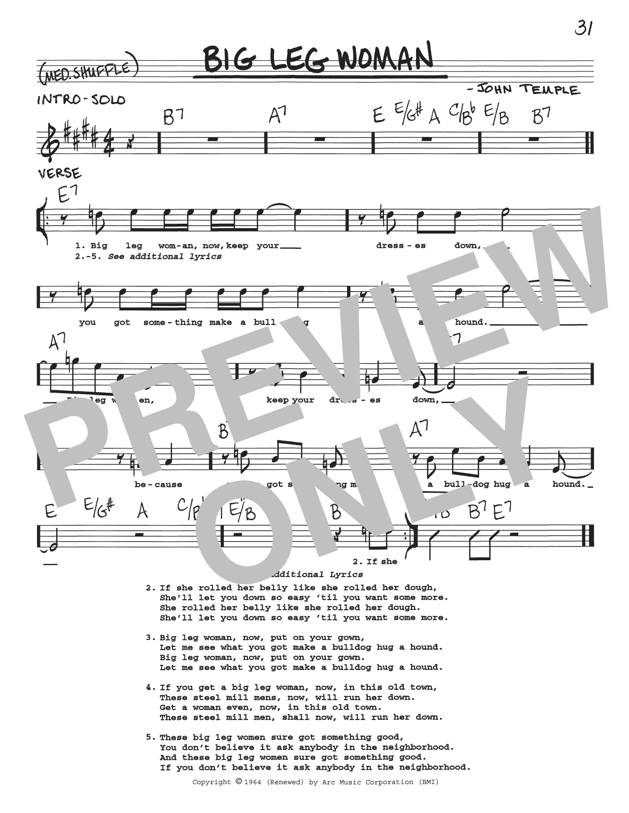 Muddy Waters Big Leg Woman sheet music notes and chords. Download Printable PDF.