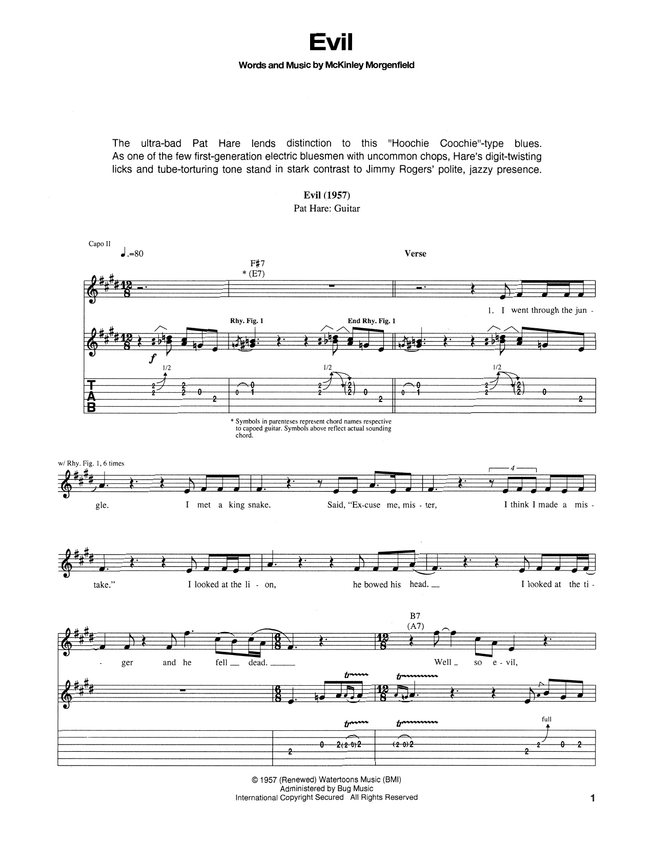 Muddy Waters Evil sheet music notes and chords. Download Printable PDF.