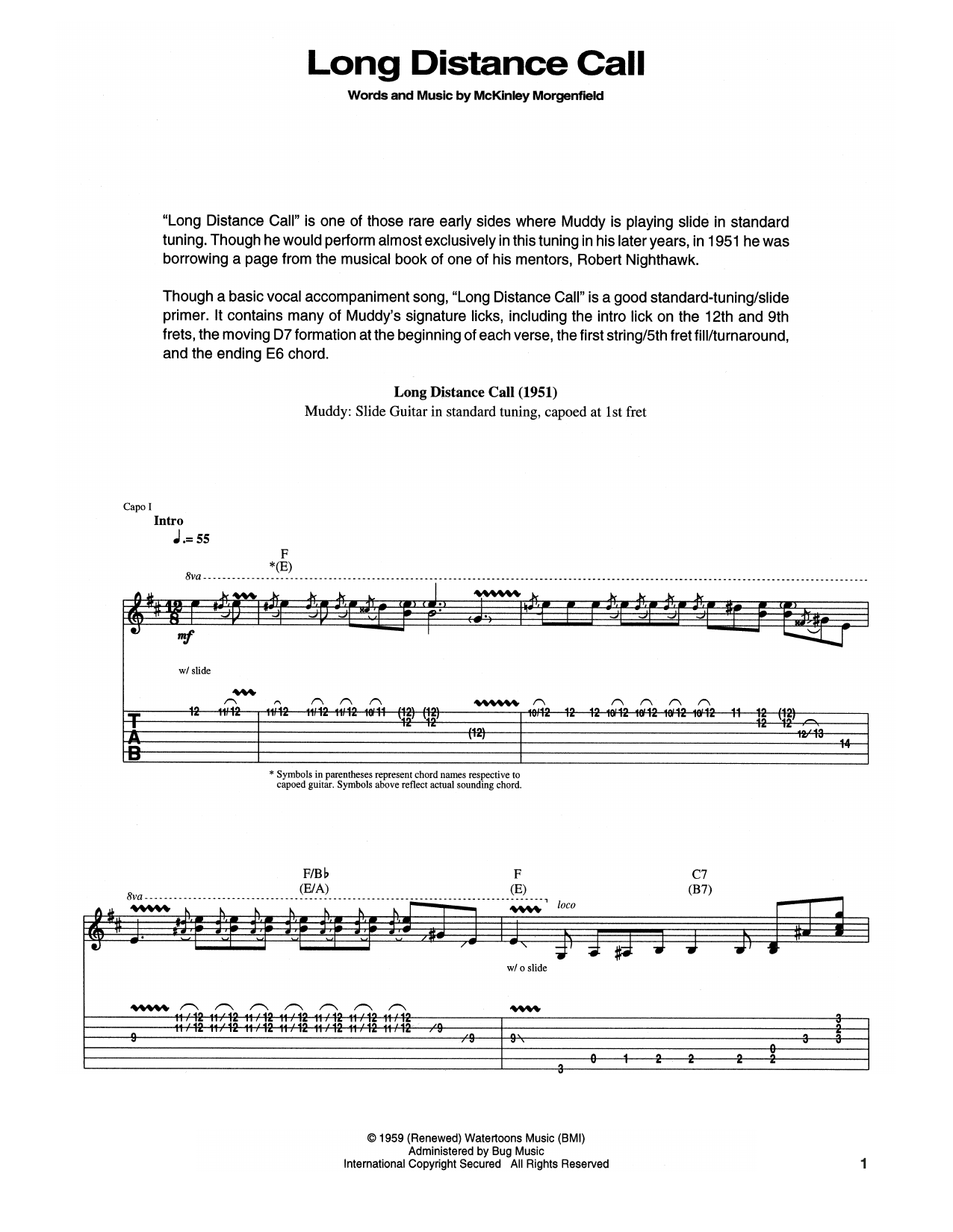 Muddy Waters Long Distance Call sheet music notes and chords. Download Printable PDF.