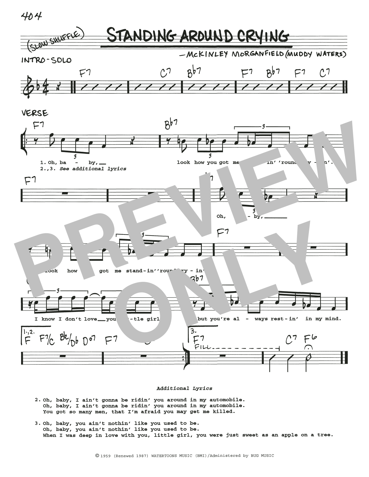 Muddy Waters Standing Around Crying sheet music notes and chords. Download Printable PDF.