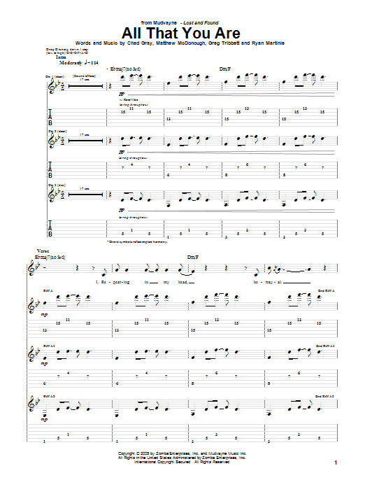 Mudvayne All That You Are sheet music notes and chords. Download Printable PDF.