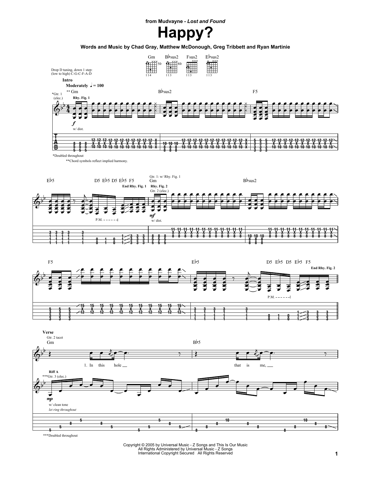 Mudvayne Happy? sheet music notes and chords. Download Printable PDF.