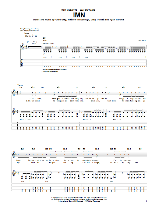 Mudvayne IMN sheet music notes and chords. Download Printable PDF.