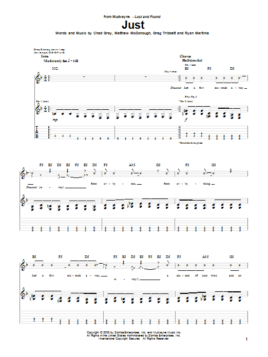 Mudvayne Just sheet music notes and chords. Download Printable PDF.