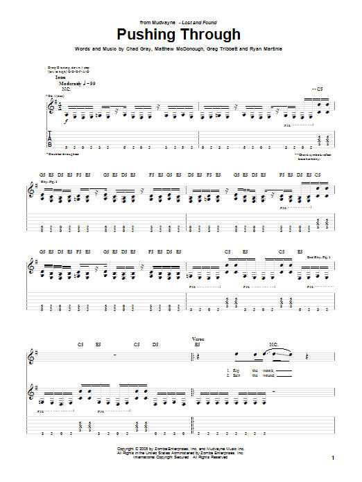 Mudvayne Pushing Through sheet music notes and chords. Download Printable PDF.