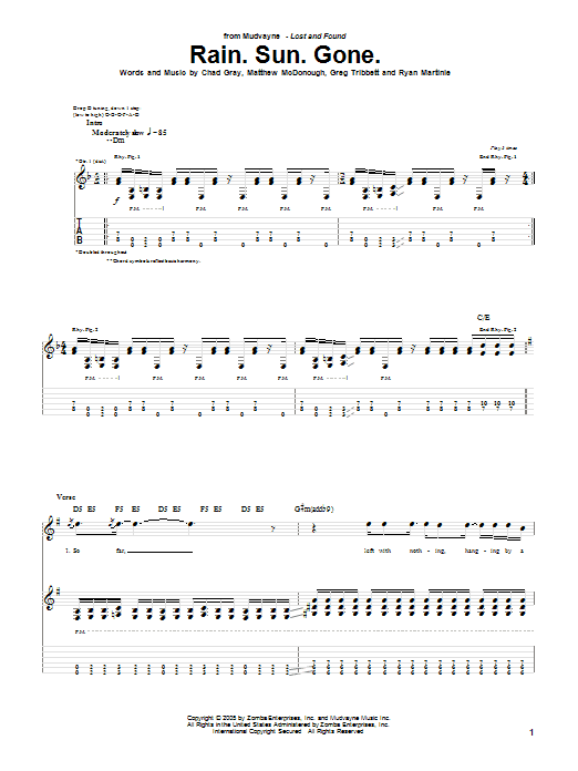 Mudvayne Rain.Sun.Gone sheet music notes and chords. Download Printable PDF.