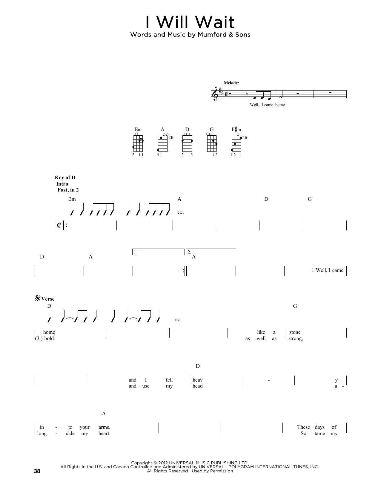 Mumford & Sons I Will Wait (arr. Fred Sokolow) sheet music notes and chords. Download Printable PDF.