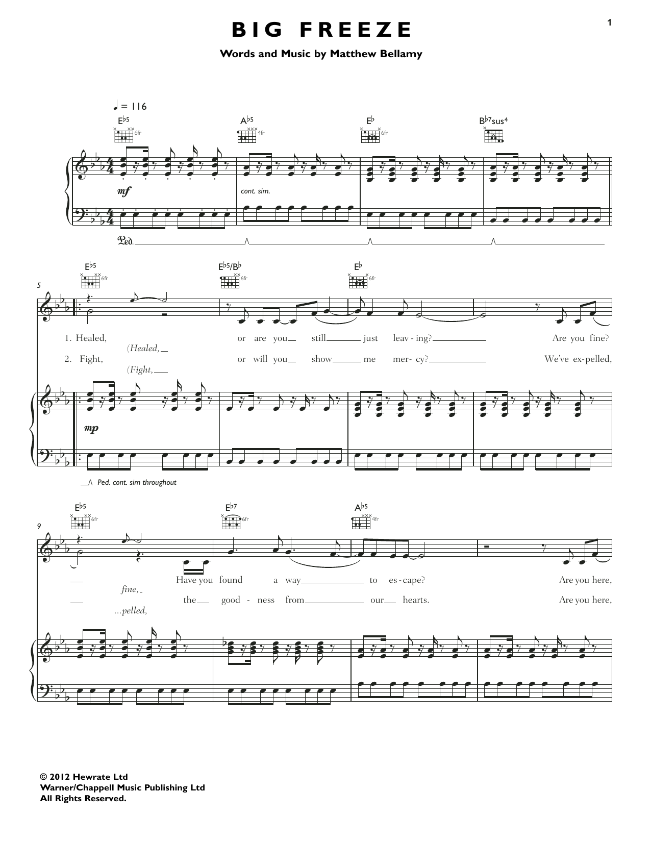 Muse Big Freeze sheet music notes and chords. Download Printable PDF.