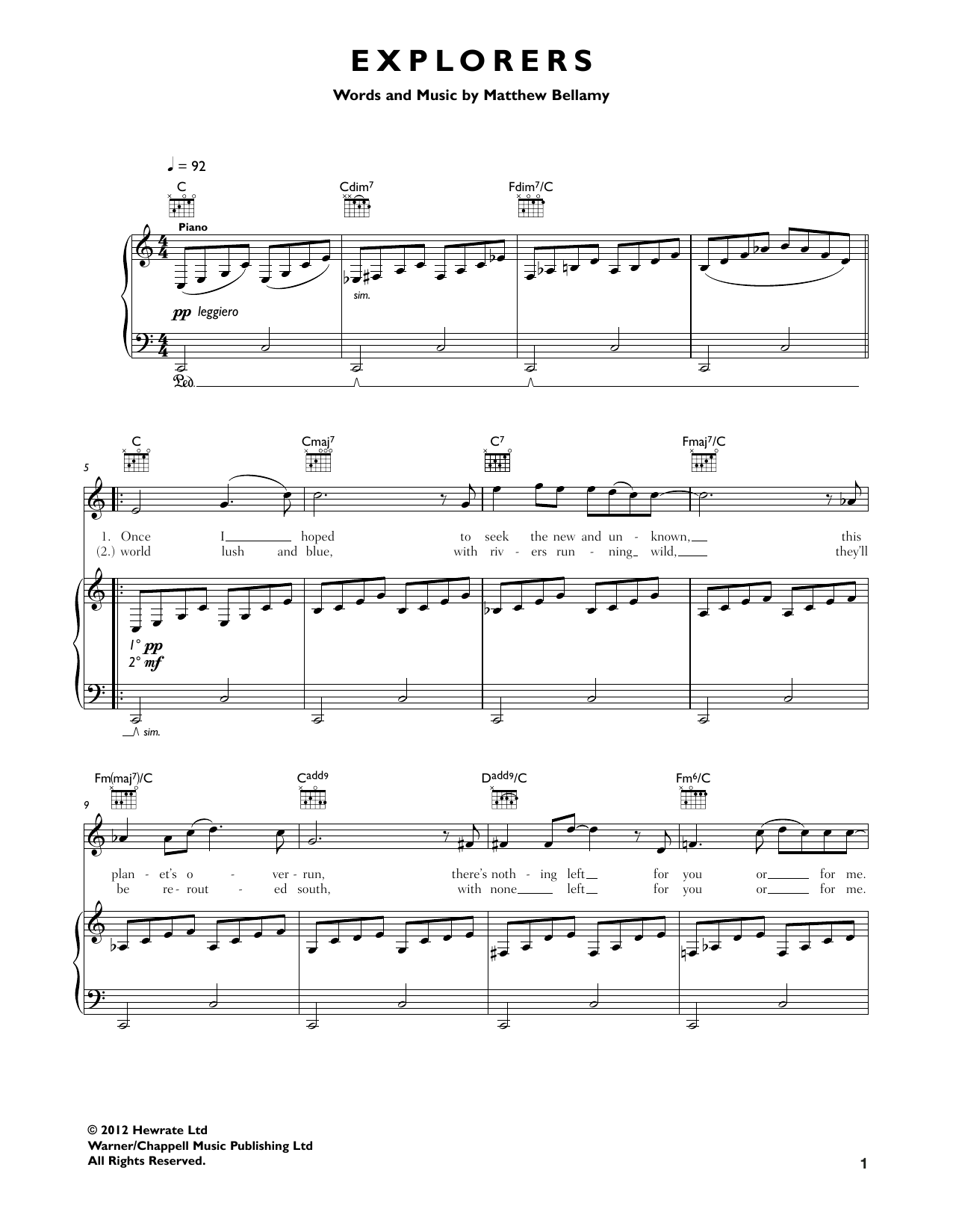 Learn to play Muse Explorers sheet music for Piano, Vocal & Guitar (Right-Hand Melody) in minutes. Muse Explorers sheet music notes and chords. Download Printable PDF.
